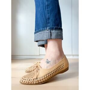 Vintage 90s Woven Flats Size 9.5 Leather Connie Neutral Tan classic